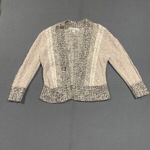 Curio New‎ York Womens Large Marled Knit Lace Trim Open Front Cardigan Sweater